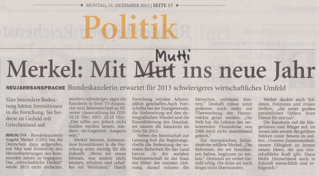 Jeversches Wochenblatt, 31. Dezember 2012