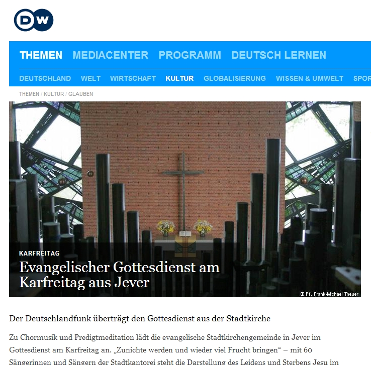 Karfreitagsgottesdienst aus der Stadtkirche Jever. Zum Öffnen des Links draufklicken.